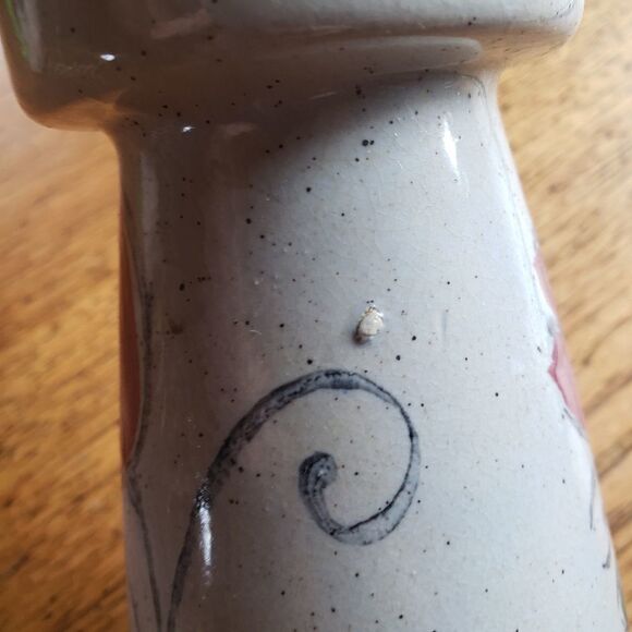 Vintage Mid Century Japanese Pottery Vase Handpainted Floral Wide Mouth Decor - Picture 3 of 7